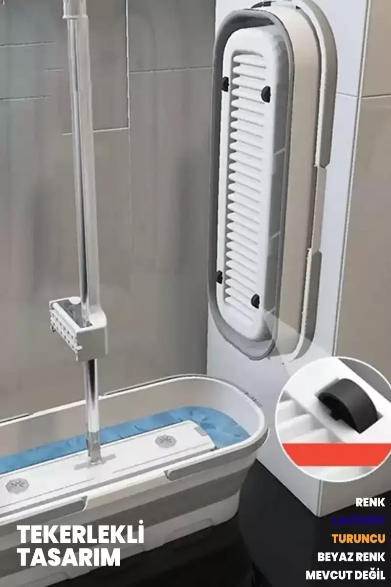 Kendinden Sıkmalı Kovalı Mop Seti - Kendinden Sıkmalı Mop Katlanabilir Tekerlekli Kova 1 Yedek Bez