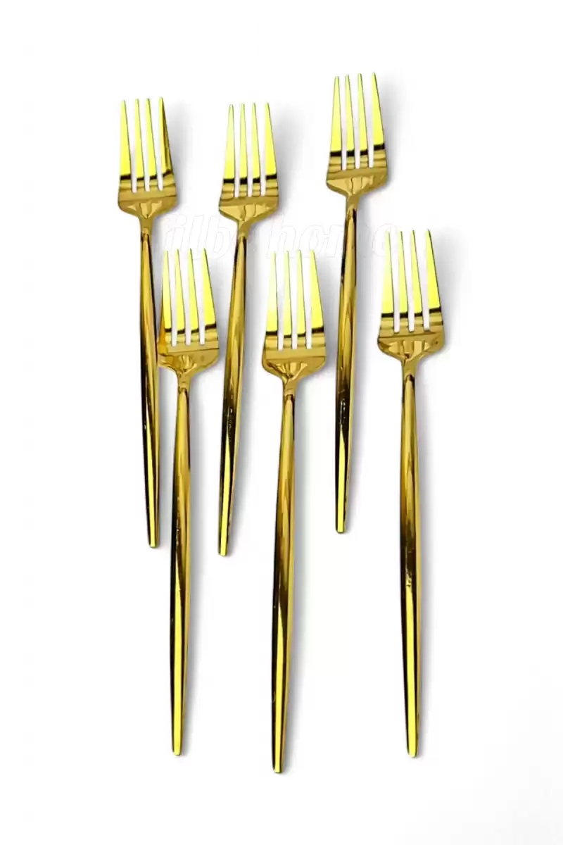 Lüx 6 Parça Gold Çatal Seti Paslanmaz Çelik Çeyiz Çatal Takımı Parlak Pürüzsüz Gold Series