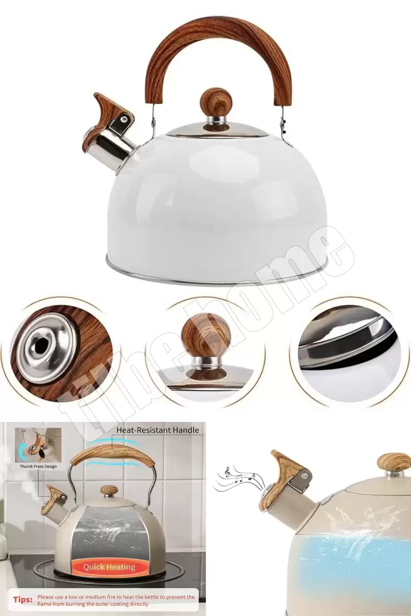3 Litre Düdüklü Çaydanlık İskandinav Ahşap Su Isıtıcı Islık Çalan Çaydanlık Kettle Demlik Çay Potu