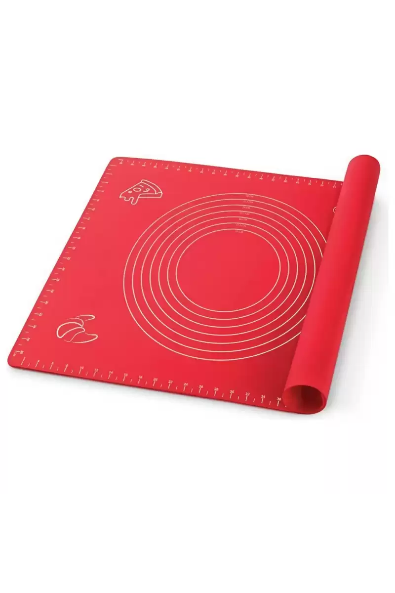 Silikon Hamur Matı Hamur Açma Pasta Fırın Altlığı Matı Ölçülü Hamur Yoğurma Kırmızı Orta Boy 50X40