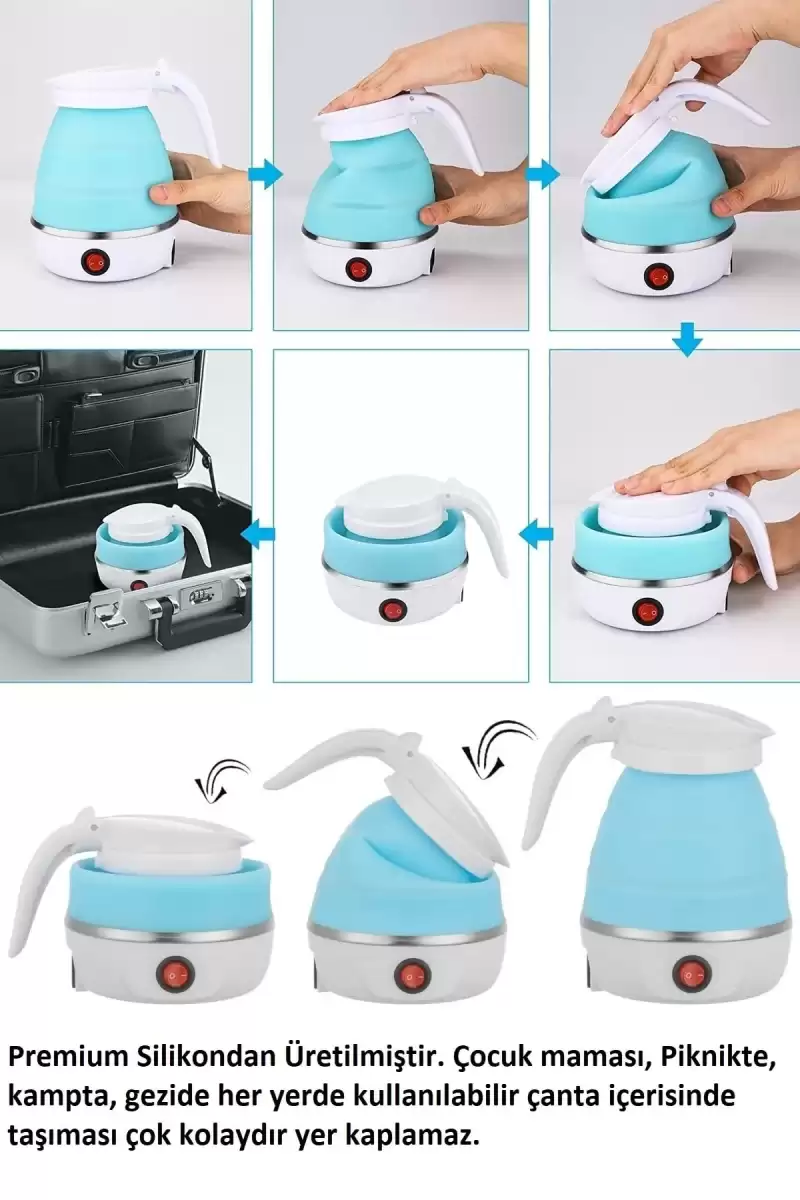 Silikon Katlanır Elektrikli Çay Kahve Su Isıtıcı Kettle Taşınabilir Seyahat Piknik Çaydanlık 600ml