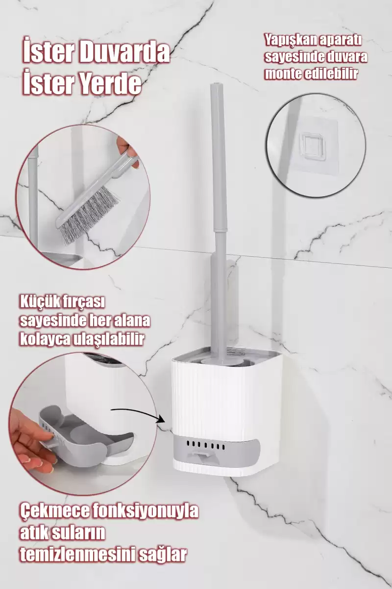 Hazneli Klozet Fırçası Banyo Tuvalet Wc Temizleme Fırçası 2li Temizlik Fırçası Hazneli Su Akıtmaz