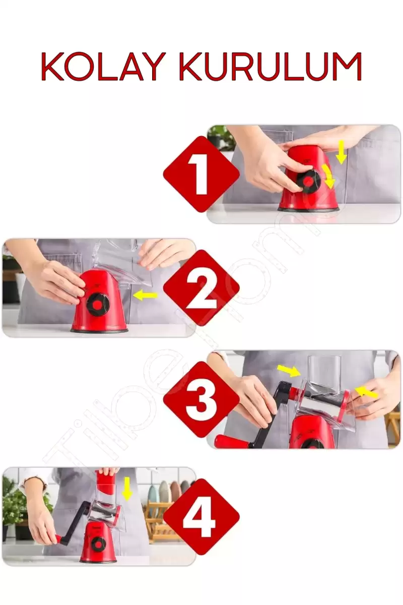 Vegetable Grinder Eko Kollu Rende Öğütücü Dilimleyici 3 Çelik Bıçaklı Sebze Doğrayıcı Mutfak Robotu