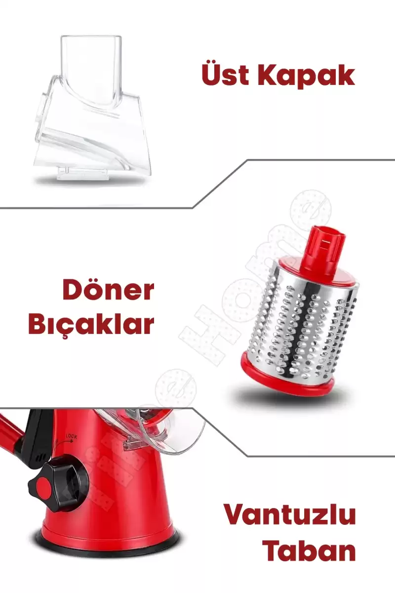 Vegetable Grinder Eko Kollu Rende Öğütücü Dilimleyici 3 Çelik Bıçaklı Sebze Doğrayıcı Mutfak Robotu