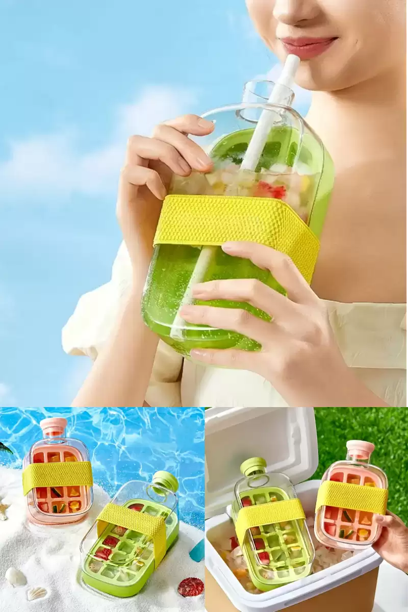 Yeni Nesil Pipetli Buz Kalıbı Matara Buz Kalıbı Retro Su Şişesi Kapaklı Taşınabilir Buz Küpü 800ml