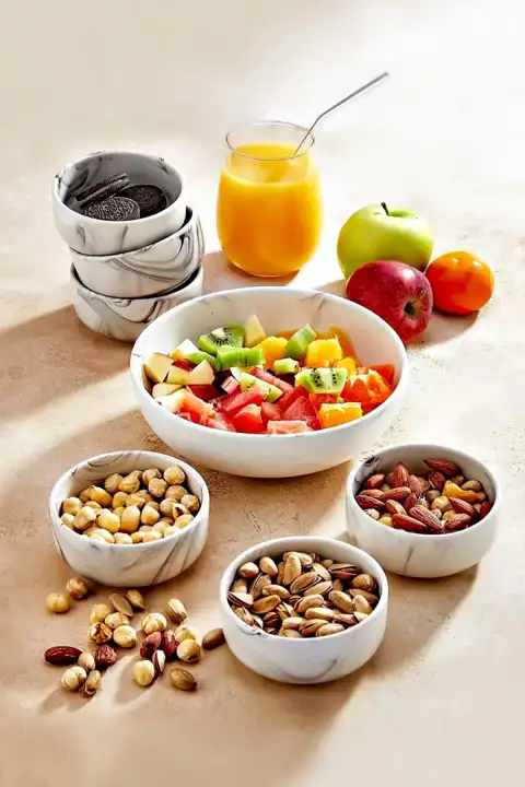 7 Parça Seramik Mermer Desenli Çerezlik Kase Seti