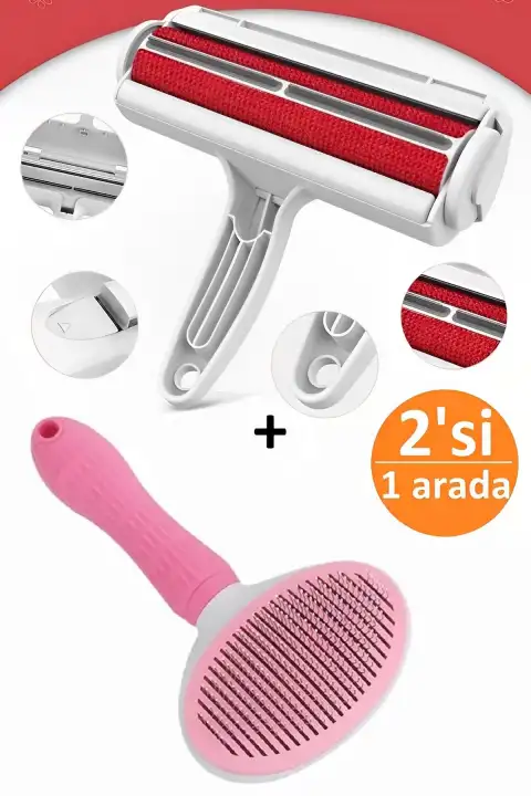 2li Kedi Fırça ve Tarağı Kıl Tüy Toplayıcı Tiftik Tarak +  Hazneli Kıl Toz Toplayıcı Temizleyici 05