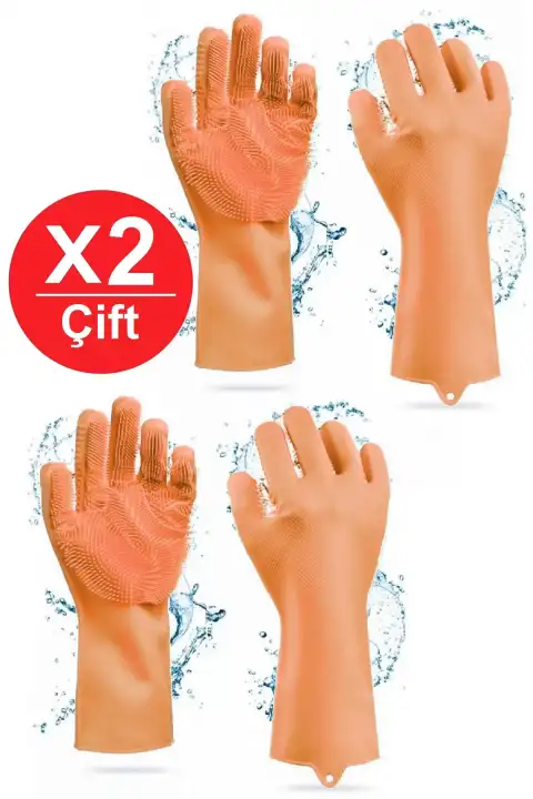 Silikon Eldiven Bulaşık Yıkama Eldiveni Dayanıklı Kaymaz Tırtıklı Eldiven Fırın Mutfak Eldiveni