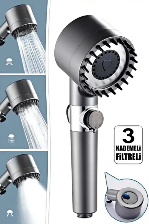 3 Fonksiyonlu Banyo Duş Başlığı Turbo Yüksek Basınçlı Masaj Duş Başlığı