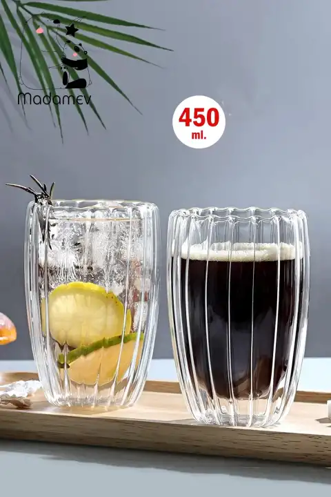 Çift Cidarlı 450ml Isıya Dayanıklı Cam Bardak Sıcak Soğuk Burgulu Çay Süt Kahve Kupası Bardağı