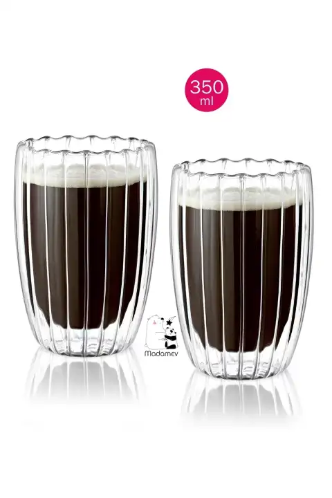 Çift Cidarlı Isıya Dayanıklı Cam Bardak Sıcak Soğuk Burgulu Çay Süt Kahve Kupası Bardağı 350ml