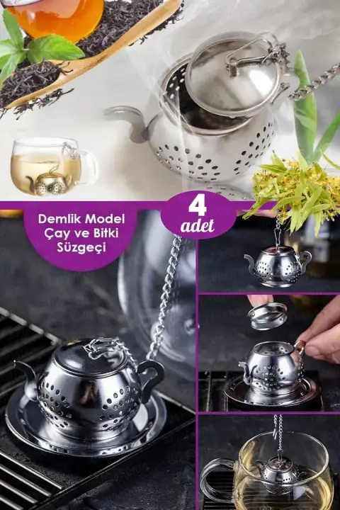 4lü Demlik Model Çelik Bitki Çayı Demleme Süzgeci Çay Kahve Demleme Bardak Çaydanlık Tea Süzgeci
