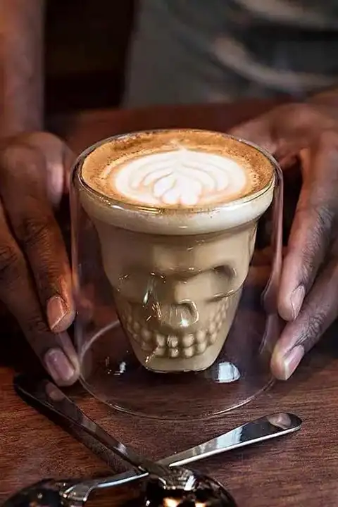 Kuru Kafa Tasarımlı Bardak Kahve Expresso Kokteyl Bardağı Kristal Skull Çift Cidarlı Cam Kupa