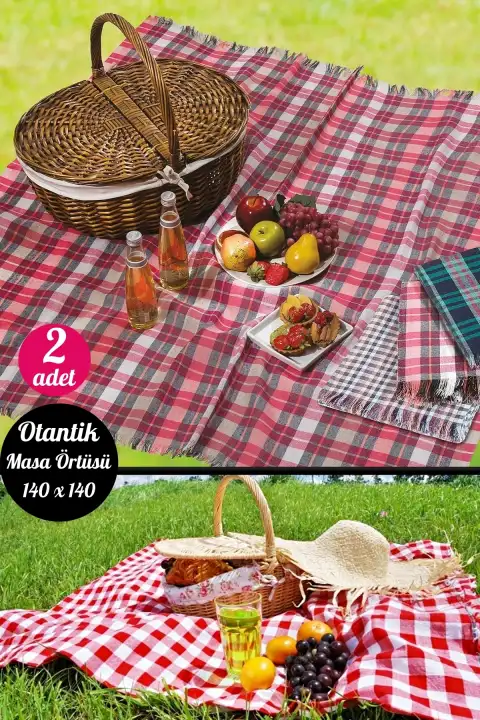 2li Otantik Büyük Kare Desen Pötikareli Masa Örtüsü Sofra Bezi Piknik Örtüsü Büyük Boy 140X140