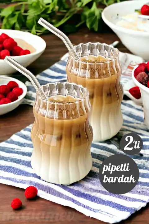 2li Pipetli İskandinav Tarz Burgu Cam Bardak Seti Kahve Kokteyl Sunum Bardağı Borosilikat 400 ml.