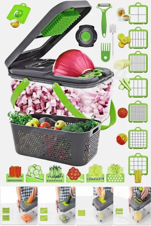 22 Parça Rende Seti Hazneli Sebze Patates Soyacak Dilimleyici Küp Doğrayıcı Kesici Cutter Slicer