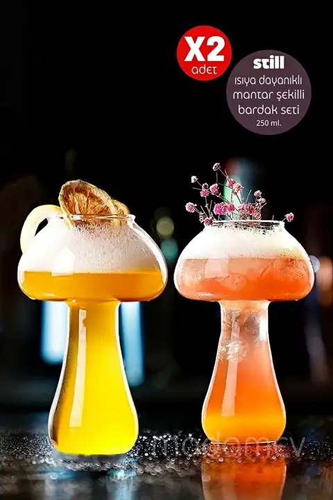 2li Mantar Model Kokteyl Isıya Dayanıklı Borosilikat Cam Bardak Soğuk Sıcak Kahve Sunum Bardağı