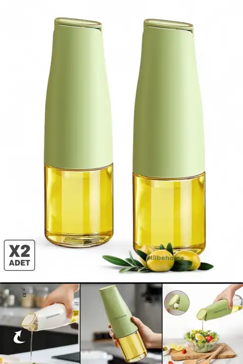 2li Fonksiyonlu Cam Yağdanlık 500ml Yeşil Yerçekimi Otomatik Kapak Damlatmayan Ağızlı Yağlık Sosluk