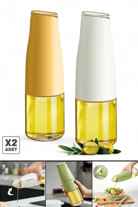 2li Fonksiyonlu Cam Yağdanlık 500ml Yerçekimi Otomatik Kapak Damlatmayan Ağızlı Still Yağlık Sosluk