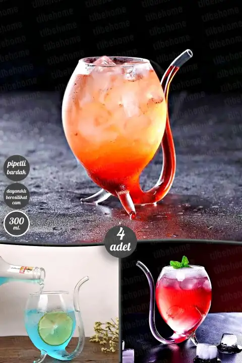 4lü Retro Pipetli Stil Bardak Flüt Dekor Soğuk Sıcak Meşrubat Kokteyl Bardağı Dayanıklı Cam Bardak