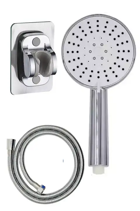 5 Fonksiyonlu Duş Başlığı Seti + Spiral İp Örgülü Duş Hortumu + Yapışkanlı Mafsal Tutacak Eko Set