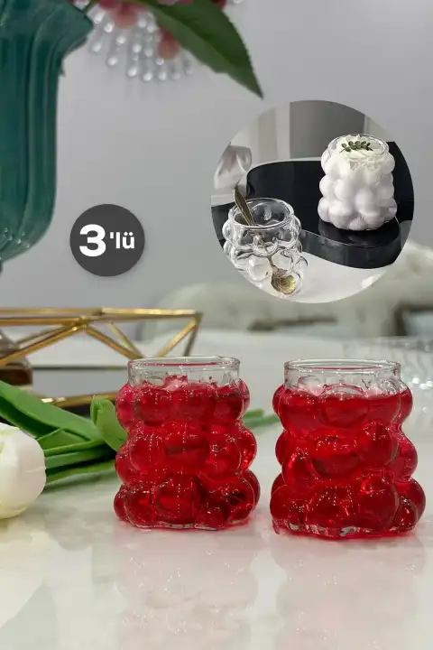 3lü Mini Boncuk Şekilli Bardak Kahve Sunum Bardağı Isıya Dayanıklı Üzüm Bardak 90 ml.