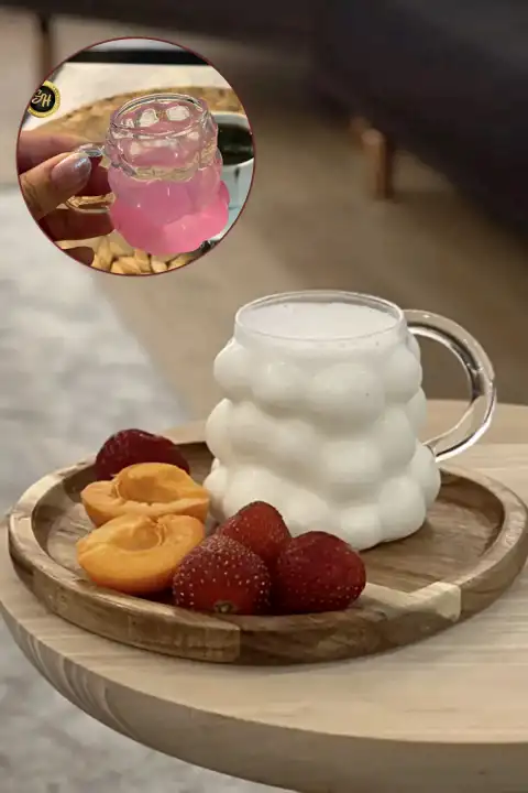 3lü Mini Kulplu Boncuk Şekilli Bardak Kahve Sunum Bardağı Isıya Dayanıklı Üzüm Bardak 90 ml.