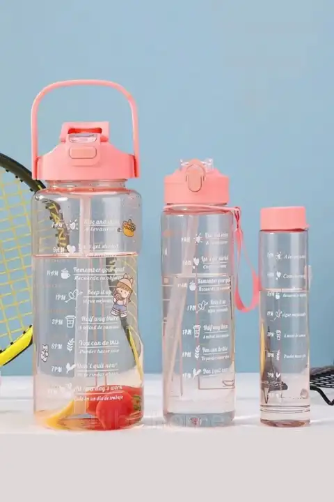 3lü Motivasyonel Sporcu Su Şişesi Suluk Su Matarası Pipetli Stickerlı Suluk 2000+900+500ml