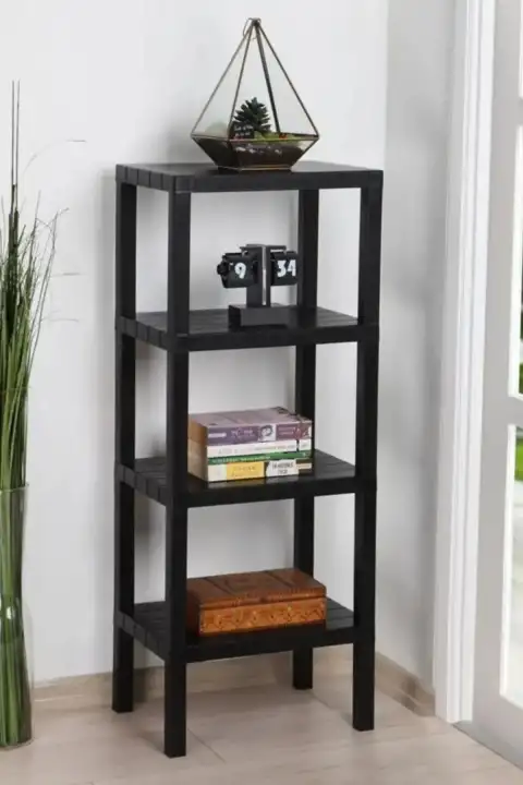 4 Katlı Dekoratif Raf Ünitesi Mutfak Rafı Çok Amaçlı Balkon Banyo Düzenleyici Siyah Saksı Kitaplık