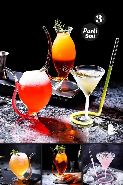 3lü Özel Parti Bardak Seti Spiral Cocktail Vampir Kokteyl Coupes Vaso Borosilikat Bardaklar