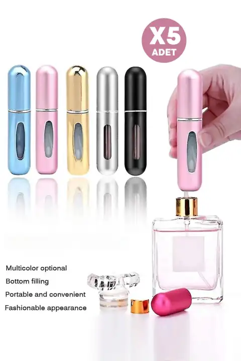 5li Doldurulabilir Mini Parfüm Şişesi Renkli Taşınabilir Cep Çanta içi Sprey Parfüm Şişesi