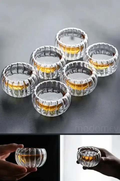 6 Adet Çift Cidarlı Mini Kase Seti Lokumluk Drajelik Şekerlik Çerezlik Sosluk Reçellik Cam Kaseler