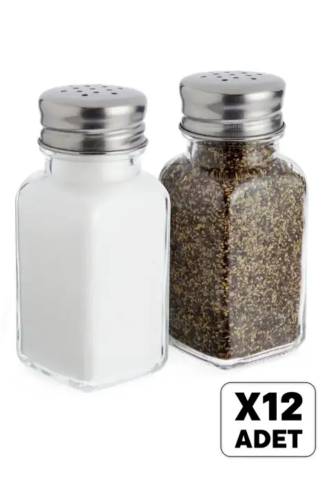 12li Cam Tuzluk Karabiberlik Baharatlık Lokanta Ev Ofis Metal Başlıklı Dekor Tuzluk Seti