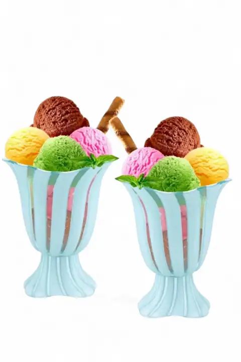 2li Dondurma Tatlı Kasesi 230 ml. Çizgili Stil Mika Kase