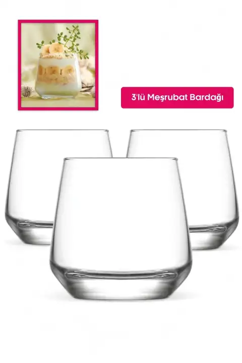 3lü Su Meşrubat Bardağı Basık Sunum Bardağı Kokteyl Cam Bardak 345 ml.