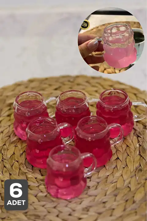 6lı Mini Kulplu Boncuk Şekilli Bardak Kahve Sunum Bardağı Isıya Dayanıklı Üzüm Bardak 90 ml.