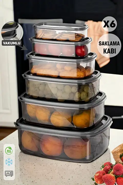6lı Çok Amaçlı Saklama Kabı Seti Mutfak Piknik Erzak Saklama Kabı Dikdörtgen Kapaklı Organizer Box