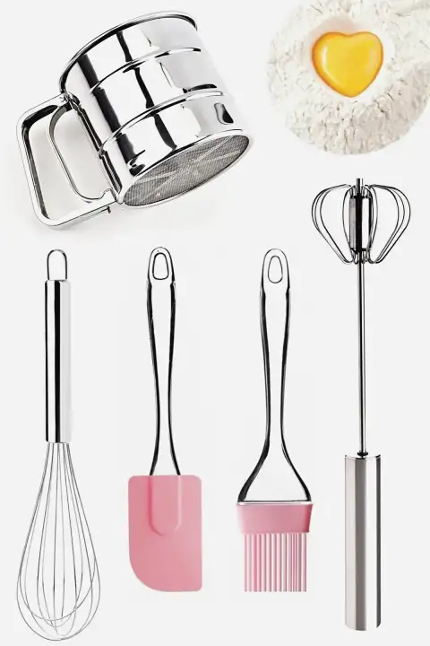 Silikon Yağ Fırçası Silikon Spatula Tel Çırpıcı Un Eleği Kakao Eleme Çelik Basmalı Yumurta Çırpıcı