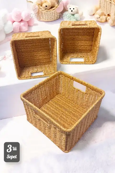 3lü Stil Kare Örme Sepet Çok Amaçlı Pratik Sepet Çamaşır Çocuk Odası Oyuncak Düzenleyici Organizer