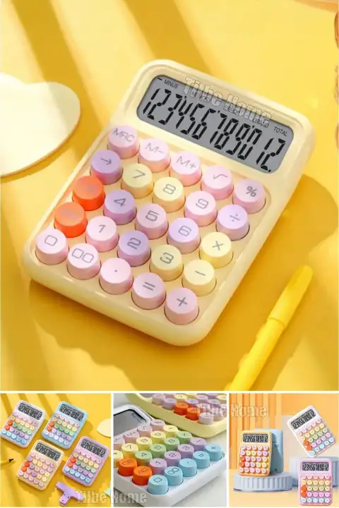 Yeni Nesil Hesap Makinesi Renkli Tasarım - Şeker Sarı Renkli Okul İş Ofis 12 Haneli LED Ekranlı Q6