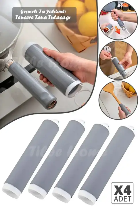 4 Adet Silikon Kauçuk Tencere Tutacağı Kapı Tutma Kılıfı Her Sapa Uyumlu Isıya Dayanıklı Tutacak