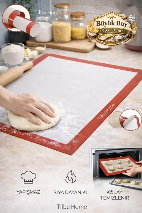 Fırın Matı Silikon Yanmaz Yapışmaz Kendinden Yağlı Fırın Pişirme Kağıdı Hamur Açma Matı 40X30