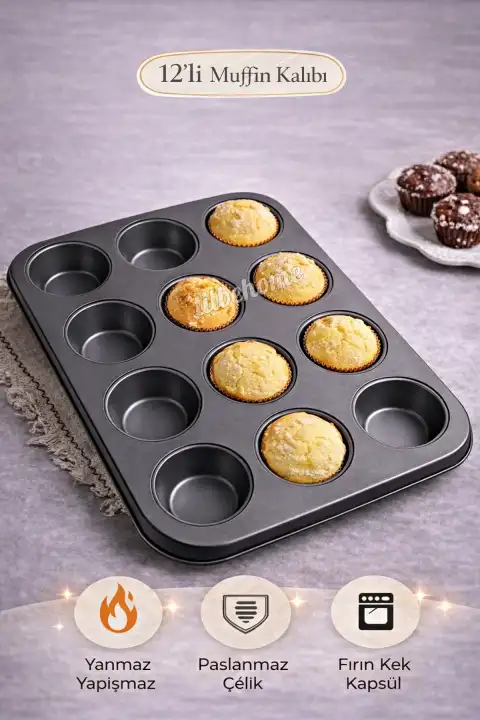 Muffin Kalıbı 12li Kek Pasta Kurabiye Cupcake Muffin Kalıbı Kek Çörek Fırın Kapsül Tepsisi Siyah