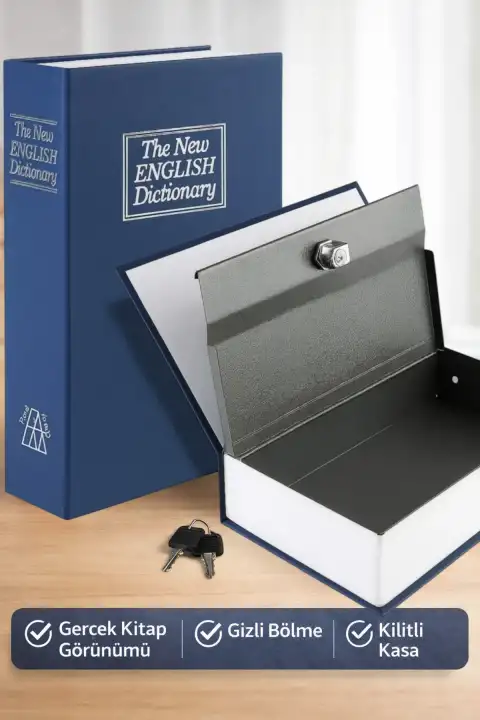 Büyük Boy Kitap Şeklinde Anahtarlı Gizli Kasa Para Altın Saklama Hırsız Kilitli Dekoratif Kumbara