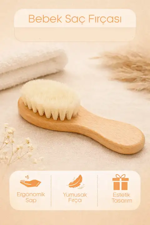 Keçi Kılı Bebek Saç Fırçası ve Tarağı | Ergonomik Ahşap Tutma Saplı Masaj Fırçası