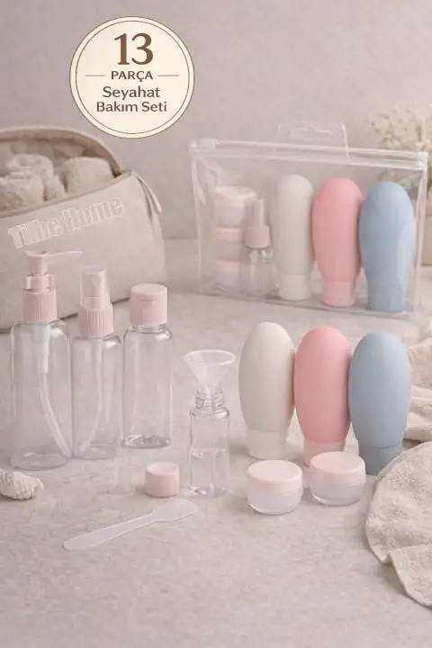 13 Parça Seyahat Bakım Seti Krem Şişeleri Dezenfektan Şişeleri Taşıma Çantalı