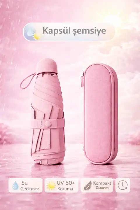 Çantalı Kapsül Şemsiye Şemsiye Taşınır Manuel Mini Boy Kadın Güneş Şemsiyesi Renk01