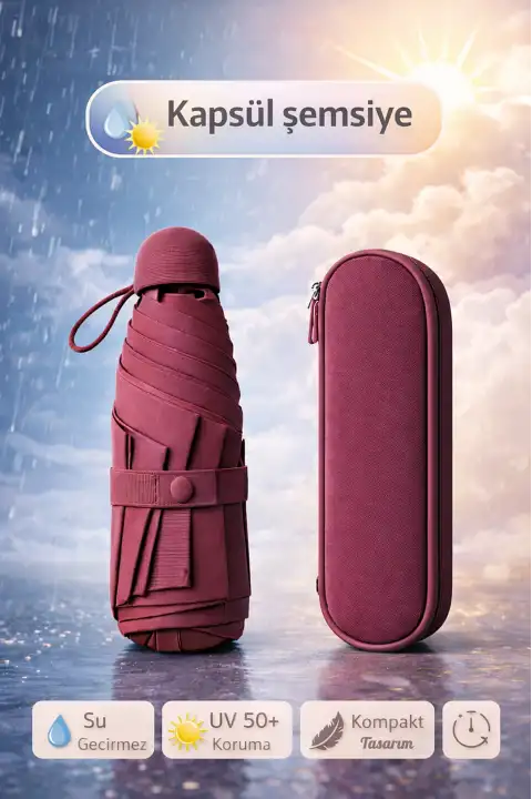 Çantalı Kapsül Şemsiye Şemsiye Taşınır Manuel Mini Boy Kadın Güneş Şemsiyesi Renk04