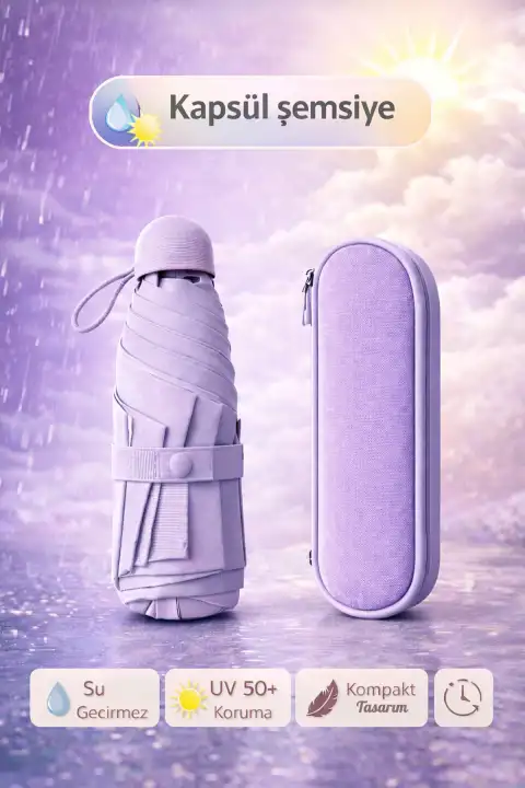Çantalı Kapsül Şemsiye Şemsiye Taşınır Manuel Mini Boy Kadın Güneş Şemsiyesi Renk05