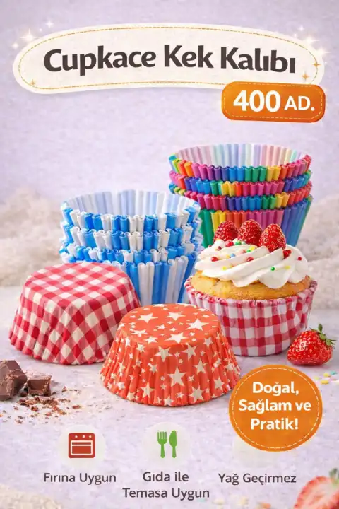 400lü Muffin Kek Kalıbı Mini Naturel Kağıt Cupcake Browni Kek Kapsülü Rengarenk Yapışmaz
